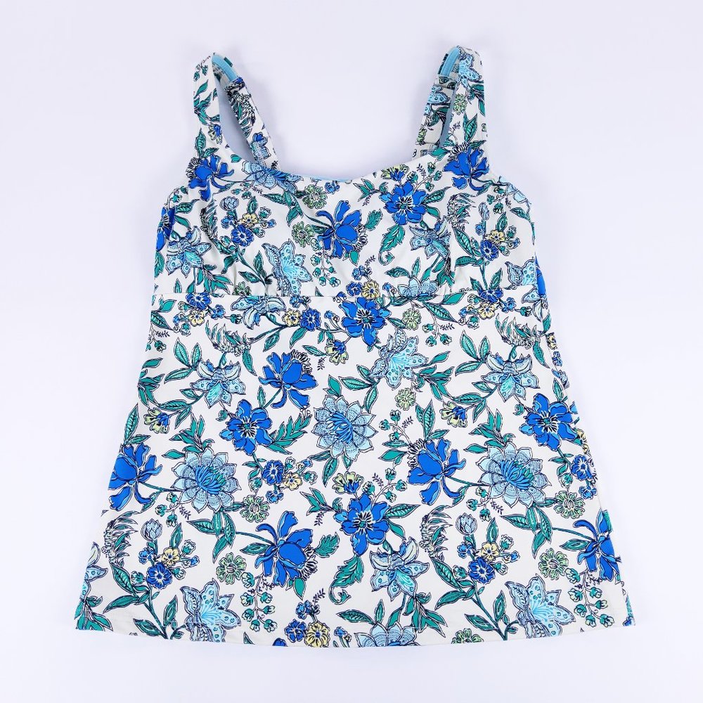 New Lands' End Square Neck Tankini Ivory Lotus Floral 522603 Size 6 D-Cup